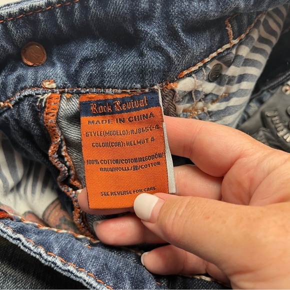 Rock Revival Helmut Straight Mens Size 33 Blue Denim Jean‎ Brushed Stripes Biker - Picture 5 of 16